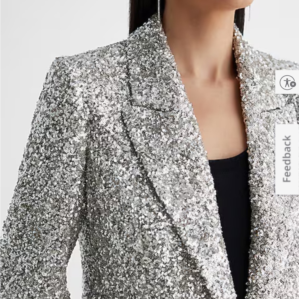 Express Silver Women's One Button Sequin Blazer - image 2